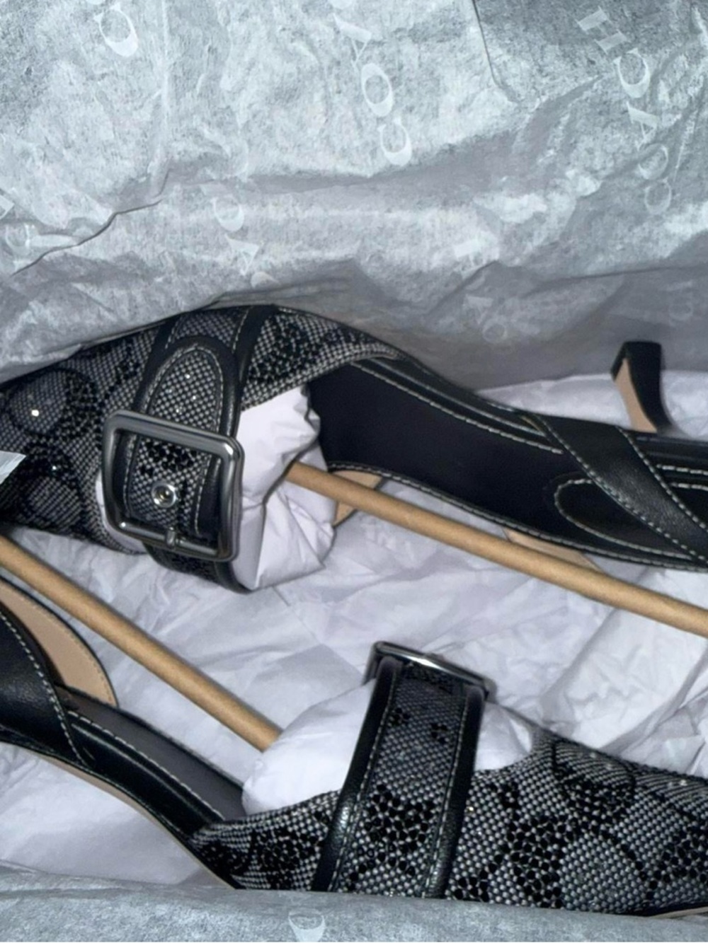 Coach Women’s Margot Slingbacks Signature Kitten Heels Black Crystal - Picture 2 of 9